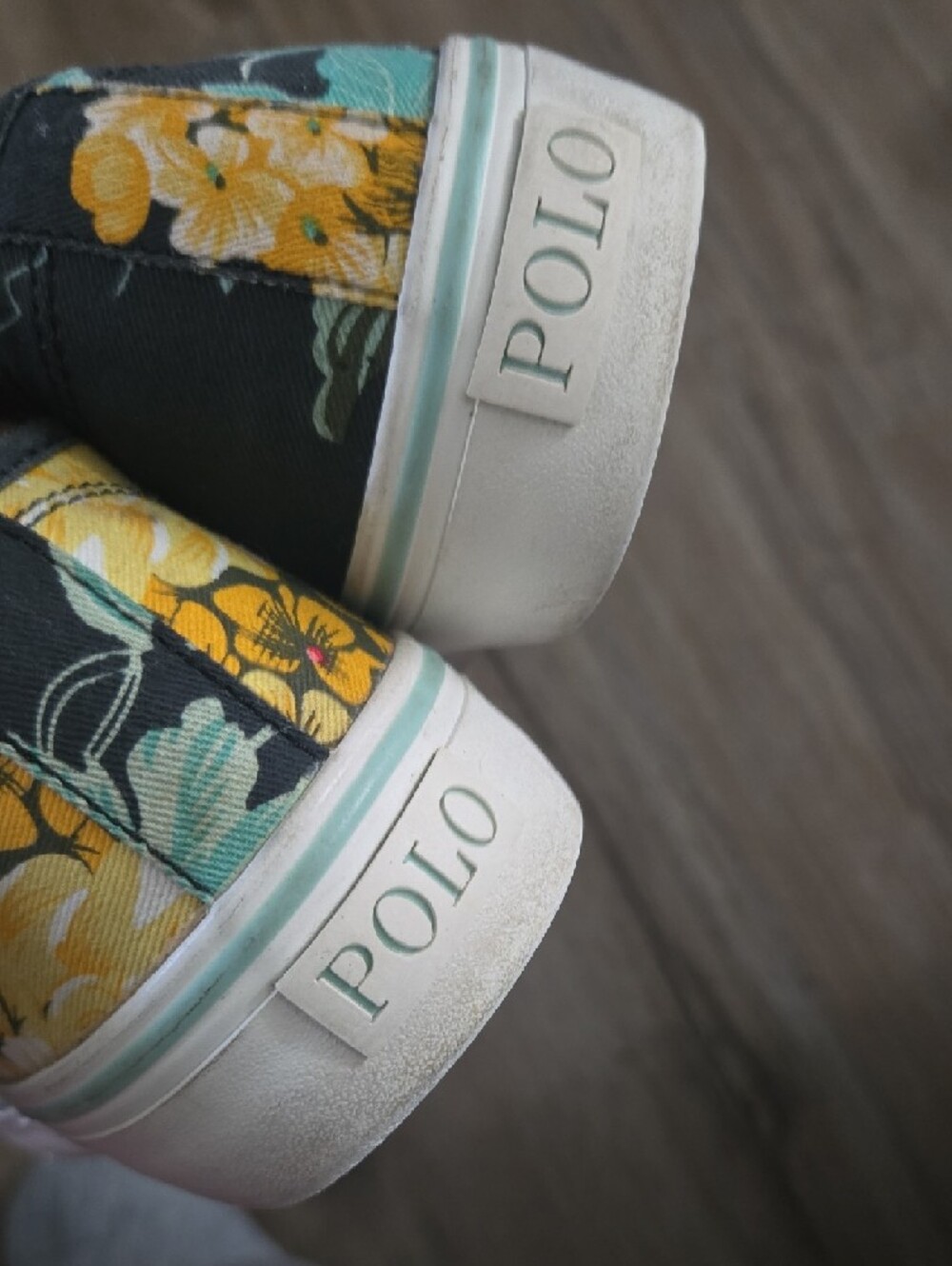 Polo by Ralph Lauren Black Floral Slip-On Sneakers with Red & Teal Accents - Picture 5 of 5